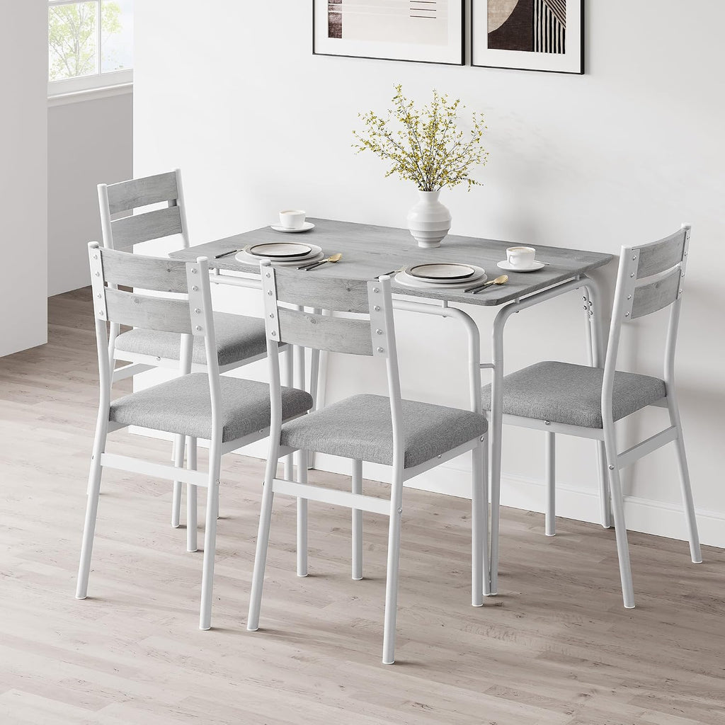 GarveeHome Dining Table for 2, Small Table and Chairs Set of 2, Square Dinette Set for 2, 3 Piece Kitchen & Dining Room Sets for Small Space (White, Table with 4 Upholstered Chairs)