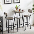 GNIXUU 3 Piece Bar Table Set, 2-Tier Round Pub Dining Set Wooden Bistro Table with 2 PU upholstered Stools Counter Height Kitchen Table Set for Breakfast Nook, Restaurant, Small Space(Grey)