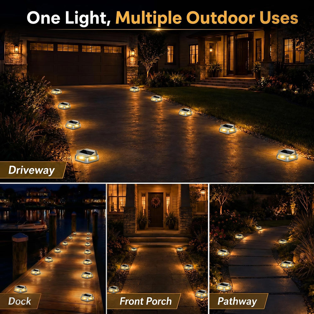 Solar Dock Lights, Solar Driveway Deck Lights, Warm White 12 Packs