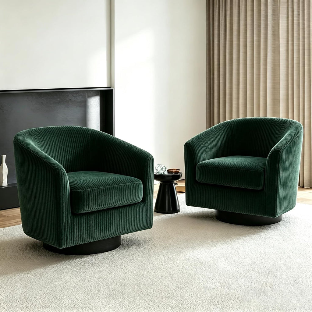 Swivel Barrel Chairs Set of 4, Corduroy Accent Chair, Dark Green
