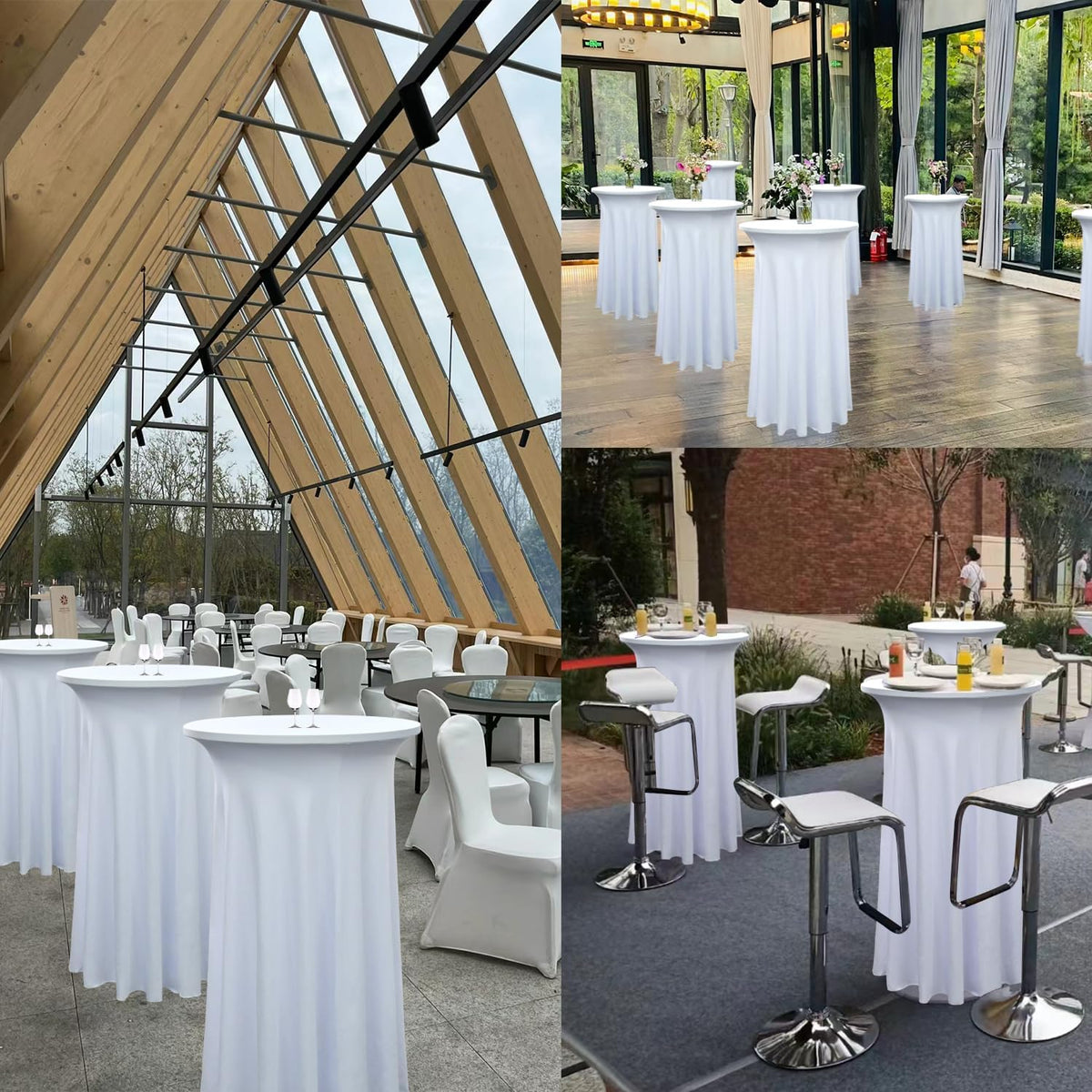 4 Pack 24"x43" White Spandex Cocktail Table Skirt, Fits 24" Round Tables