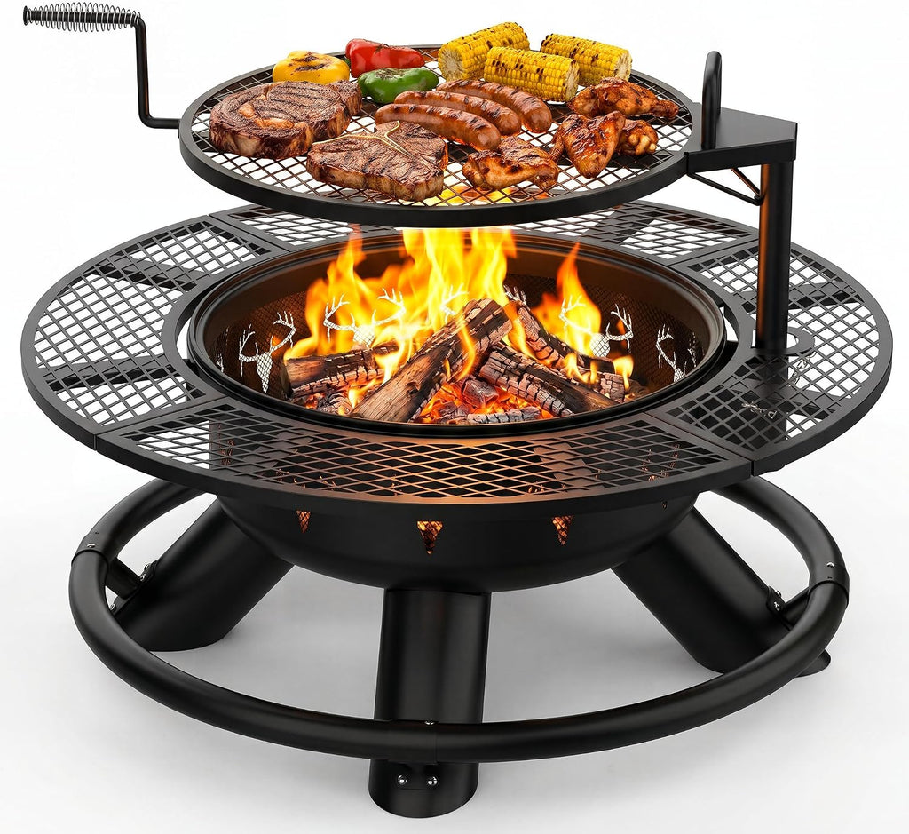 Outdoor Fire Pits for Outside Wood Burning Fire Pit Extra Large with Grill
