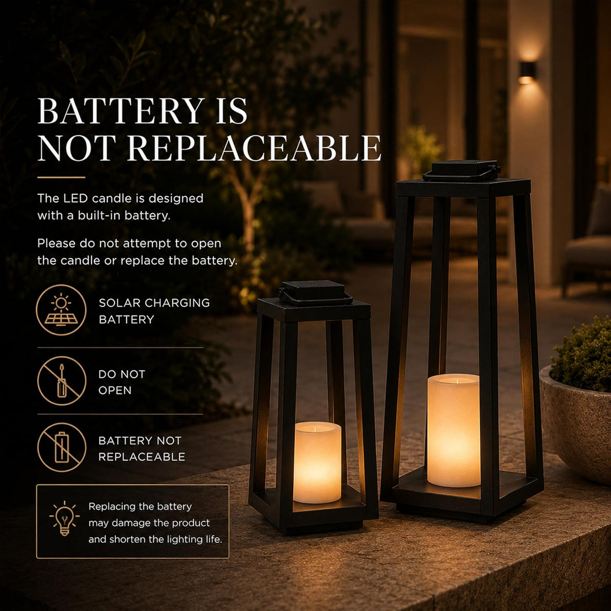 Integrated LED Solar Lantern Outdoor Large H24 Inch Black Metal Decorative Solar Light with Flickering Candle Waterproof Patio Lantern for Garden Pathway Porch Yard