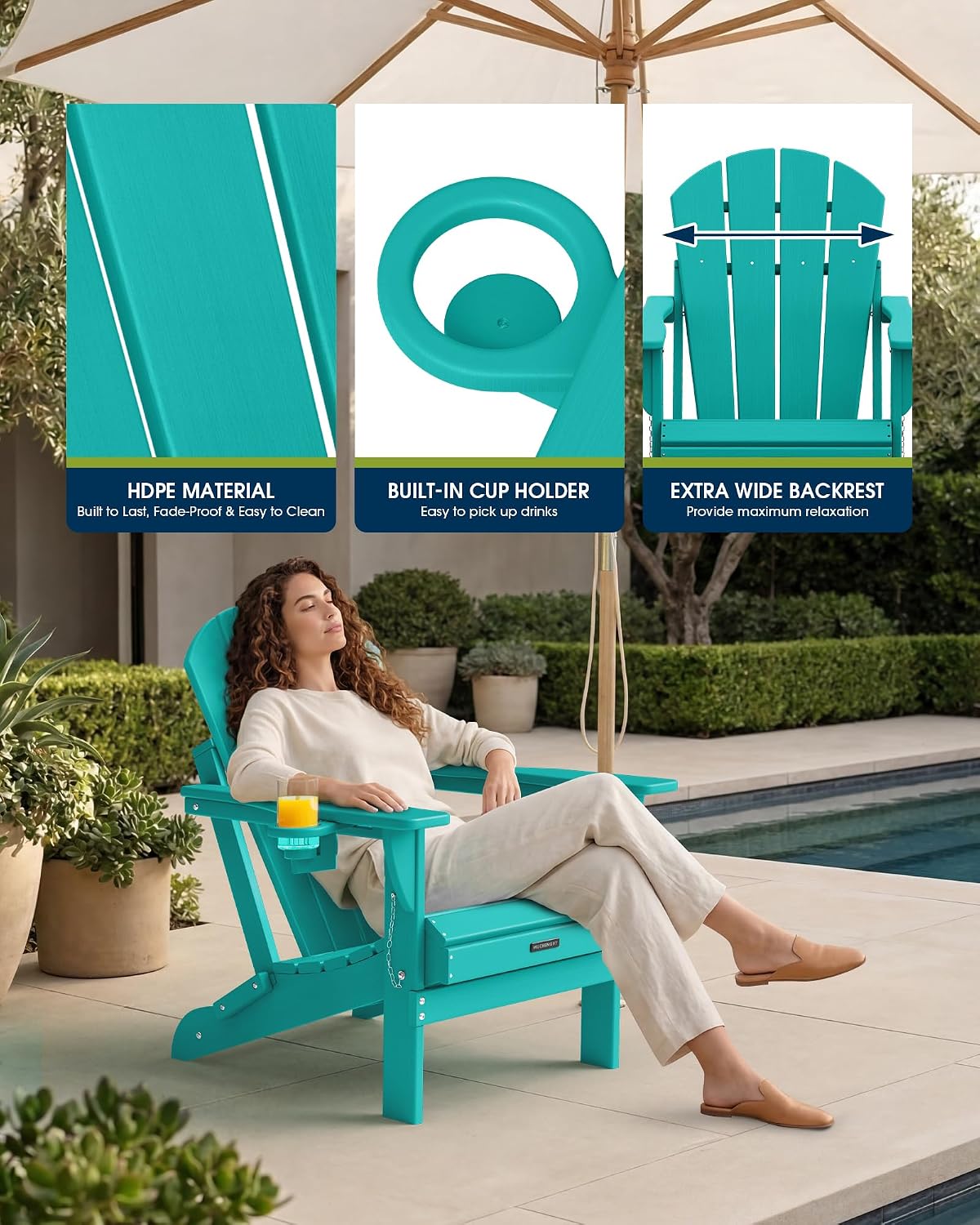 MUCHENGHY Folding Adirondack Chairs Set 6, HDPE for Fire Pit, Lake Blue (Set of 6)