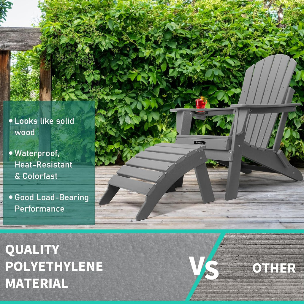 Folding Adirondack Ottoman Set of 2, Outdoor Foot Rest, Patio Footstool