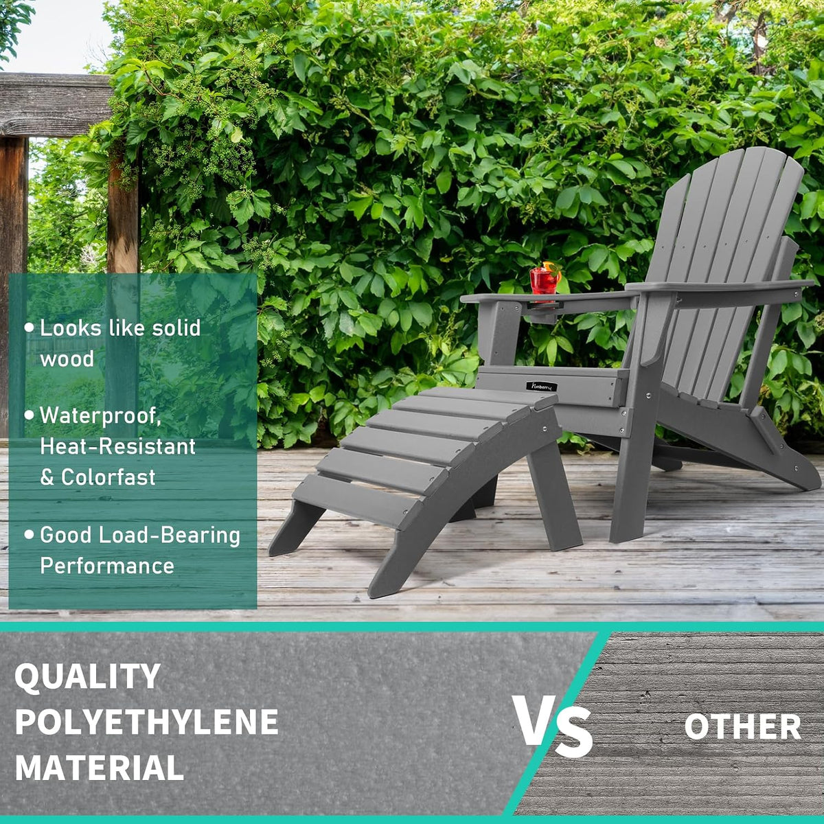 Folding Adirondack Ottoman Set of 2, Outdoor Foot Rest, Patio Footstool