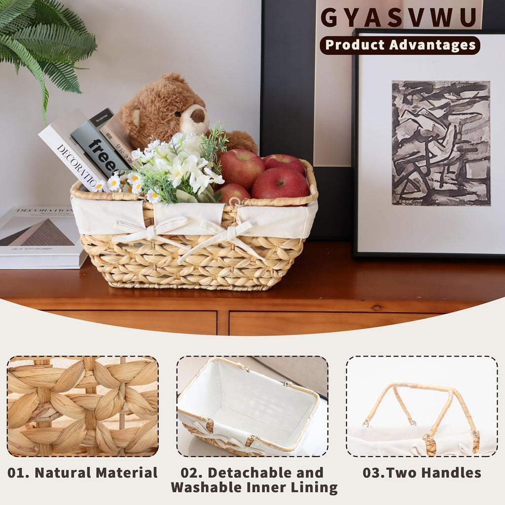 GYASVWU Wicker Picnic Baskets with Handles, Water Hyacinth Basket for Picnic, Wicker Storage Basket for Bread/Flowers/Gift/Wedding/Camping/Farmhouse (Original)