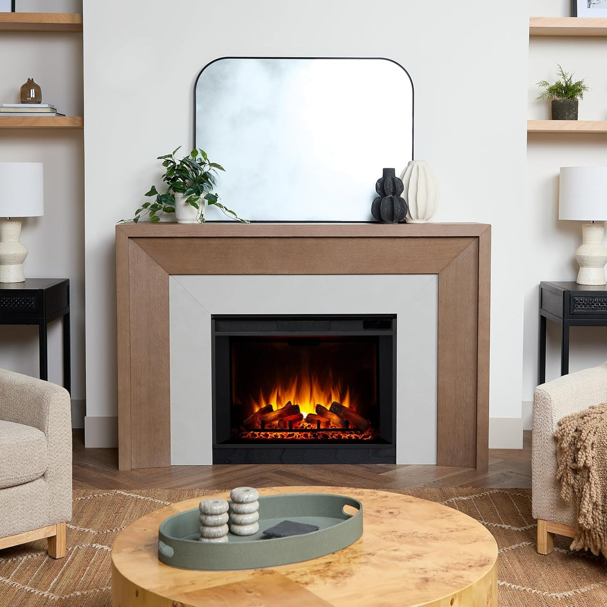 Real Flame Brooks 64” Grand Electric Fireplace with Mantel for Living Room or Bedroom, Replaceable Fireplace Insert Heater, Realistic Log and Flame Effect, Remote Control, Timer (Classic White Oak).