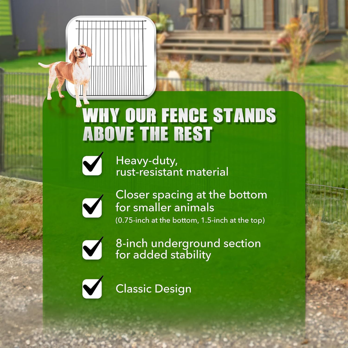 WESLEY'S CORNER Tall Fence Panels - 32”H x 29”L, No Dig Metal Dog Fence, Heavy Duty Garden Border & Animal Barrier, Rustproof, Decorative Fencing for Backyards, Frontyards, Outdoors and Edging