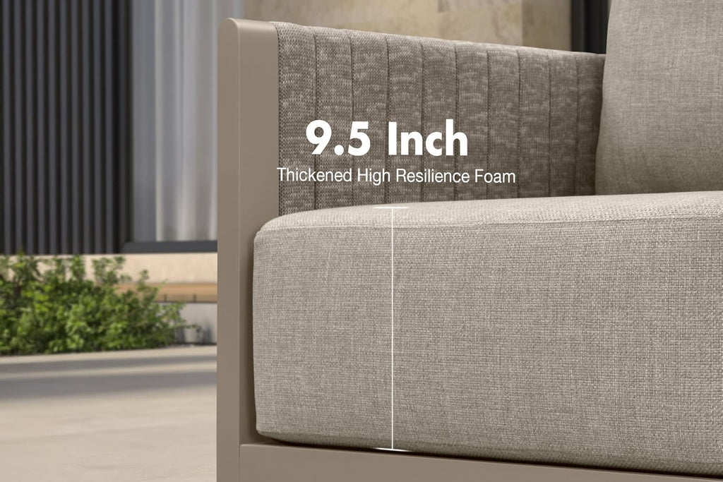 PURPLE LEAF Patio Conversation Set 4-Piece w/Ottoman Deep Seating, Beige