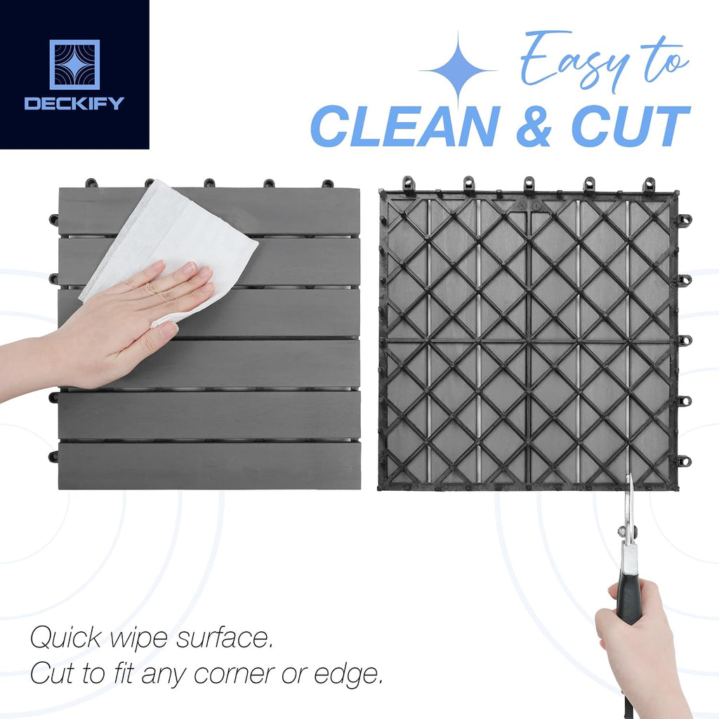 Acacia Interlocking Deck Tiles Outdoor Waterproof All Weather, Grey Striped