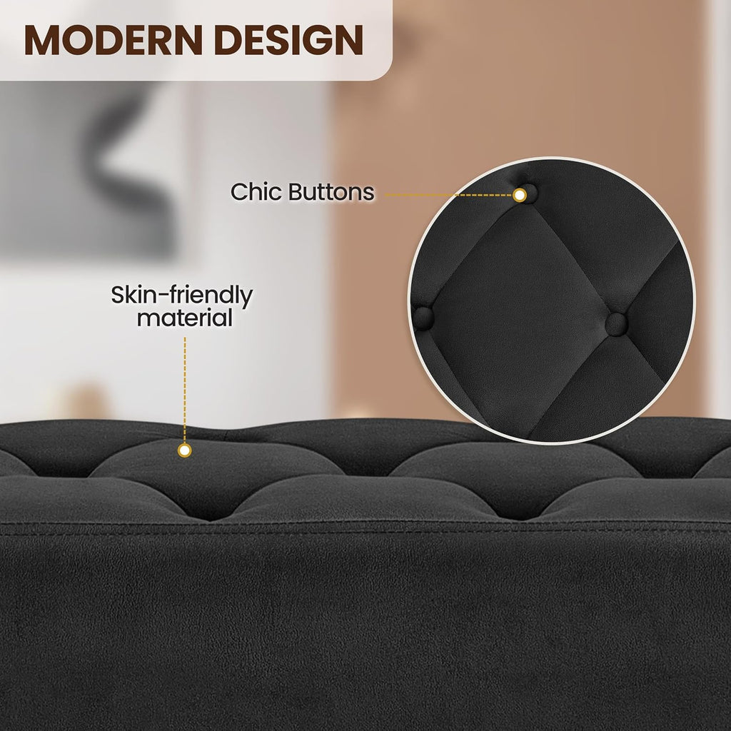 Yaheetech 45in Upholstered Velvet Ottoman Bench Seat with Gold Legs, Black