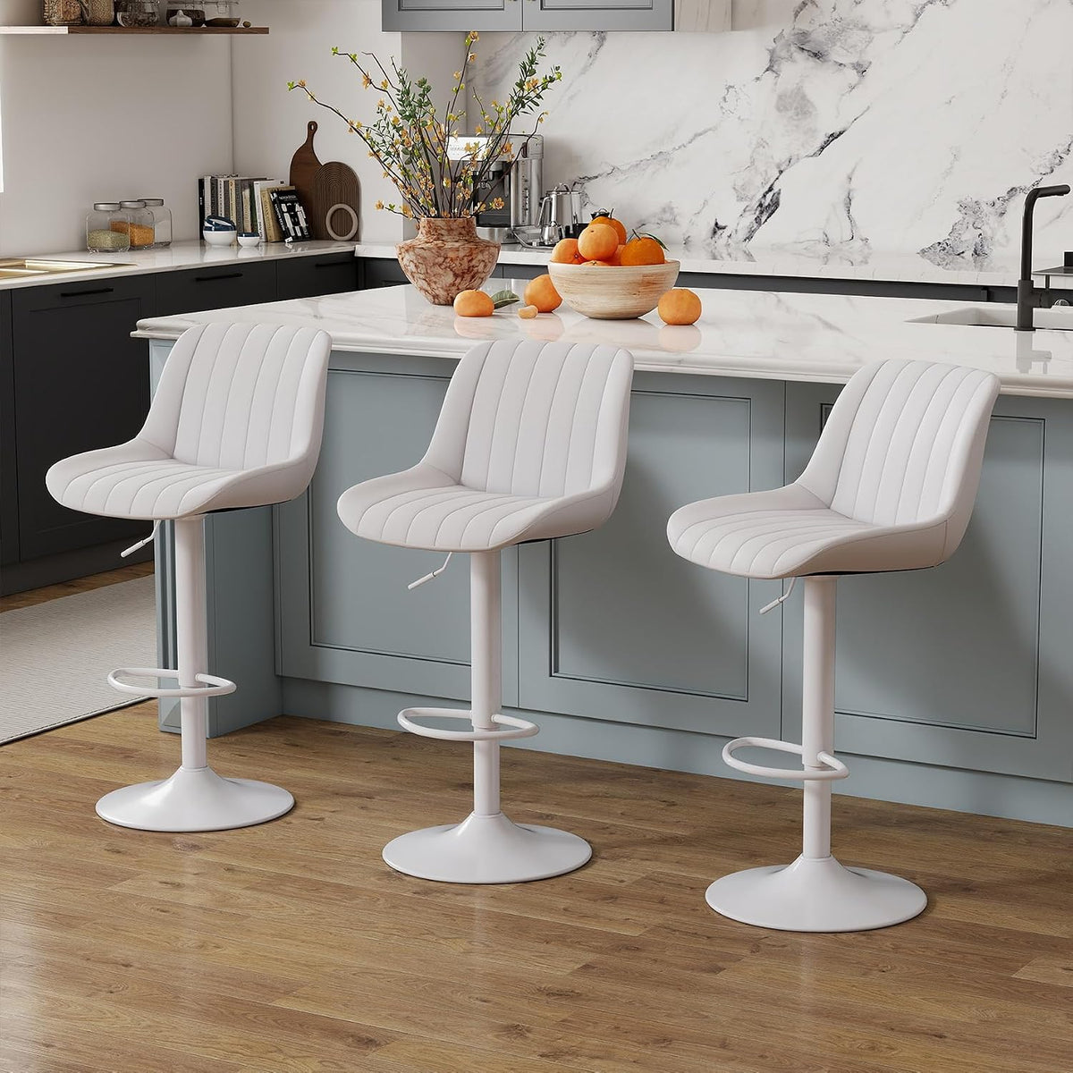 Youhauchair Adjustable Faux Leather Bar Stools Set of 2, White