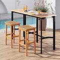 GIANTEX Outdoor Wooden Bar Stools Set of 2, 29" Backless Patio Barstools with PE Rattan Saddle Seat & Footrest, Solid Acacia Wood Bar Height Stools for Porch, Garden, Backyard, Poolside, Armless