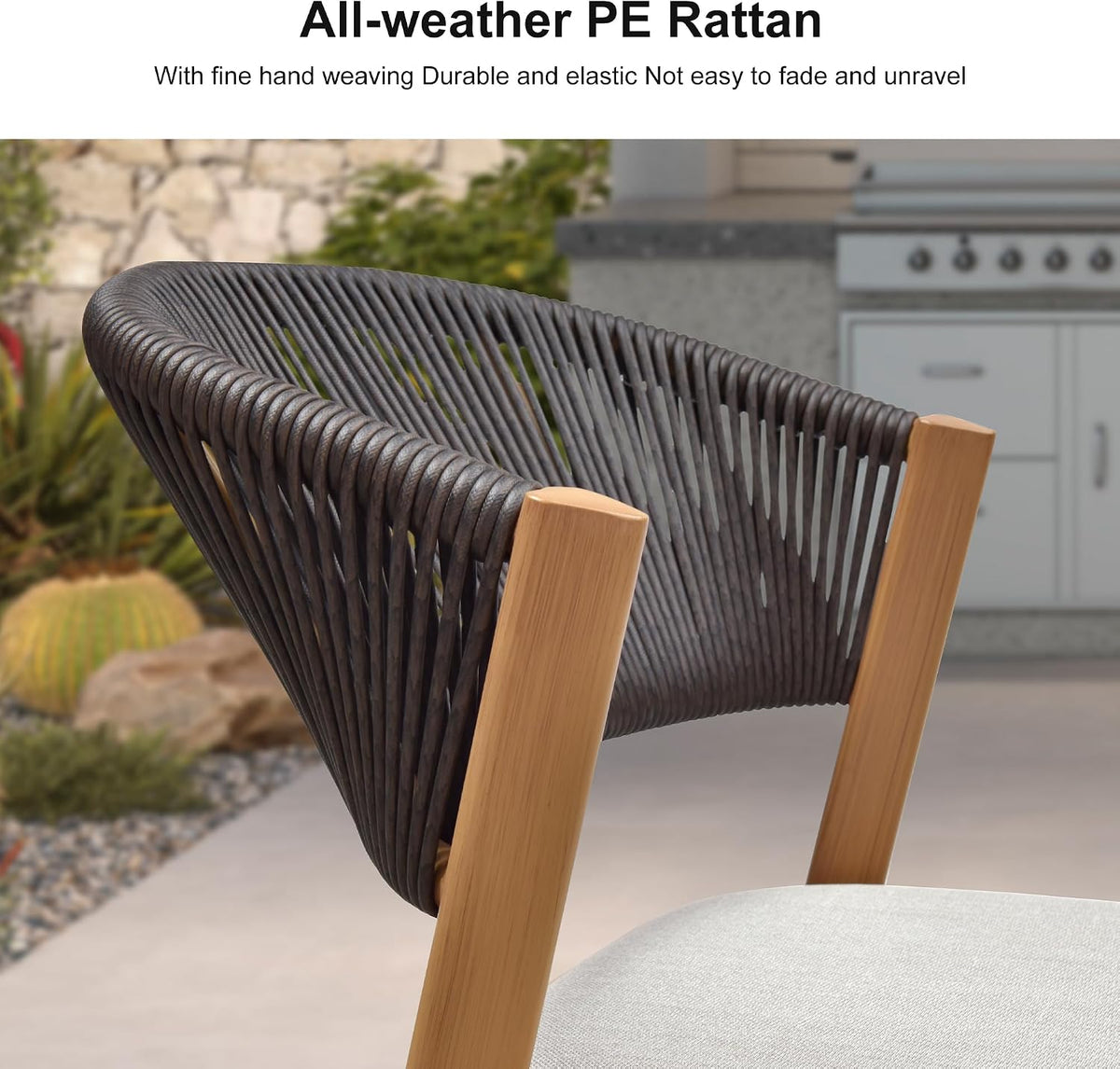PURPLE LEAF Outdoor Dining Set for 6 with HPL Table and Chairs Modern Teak