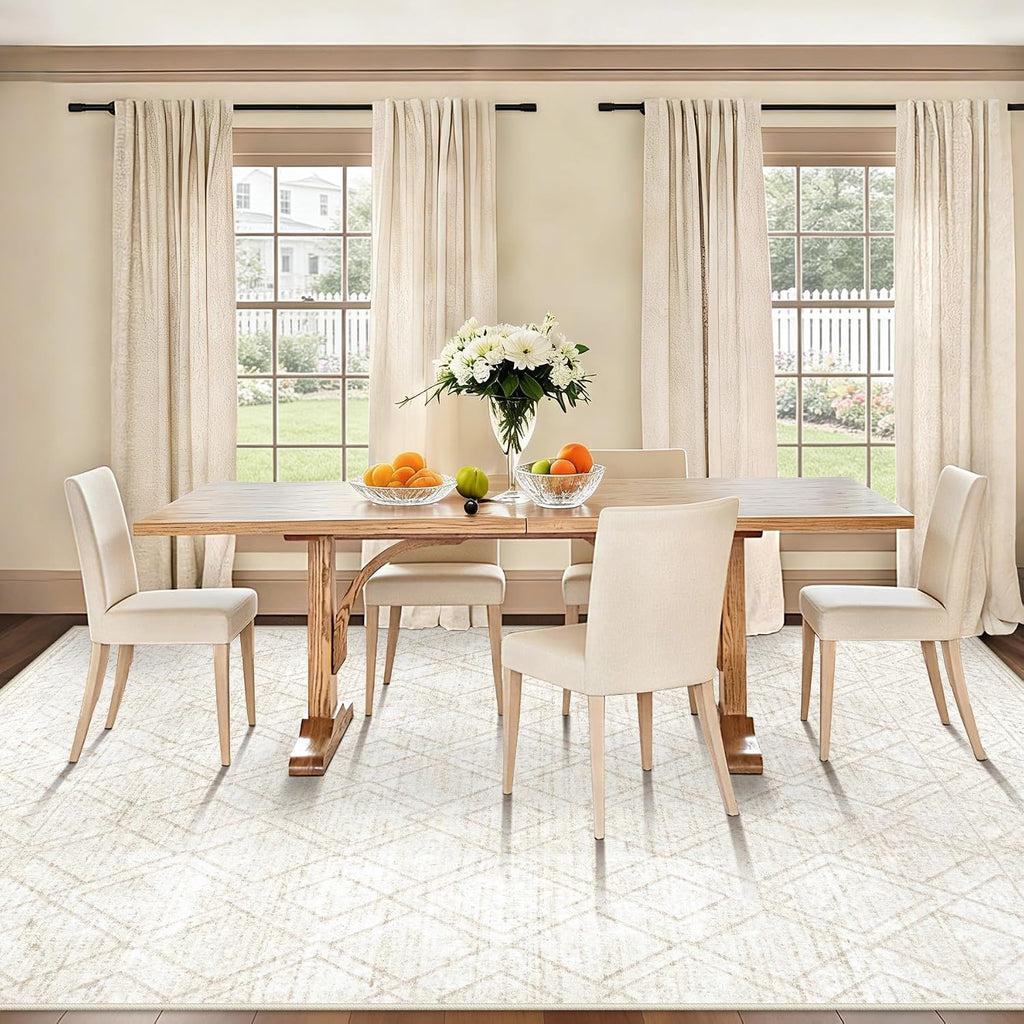 Area Rugs 8x10 Living Room Rug: Washable Geometric Neutral Rugs Boho Modern Non Slip Area Rug Large Soft Indoor Floor Low Pile Carpet for Bedroom Dining Room Home Office (Beige, 8'x10')