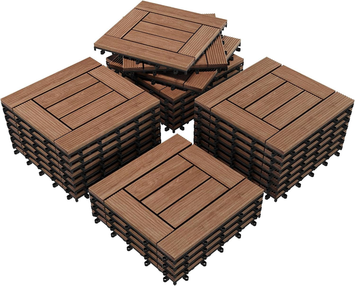 Yaheetech 27PCS Patio Floor Tiles Outdoor Interlocking Deck 12 x 12in,Brown
