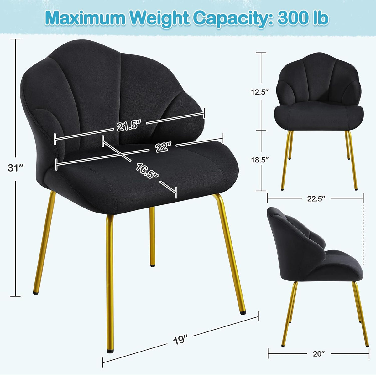 Yaheetech Flower Shape Vanity Chair with Petal Armrests, Black