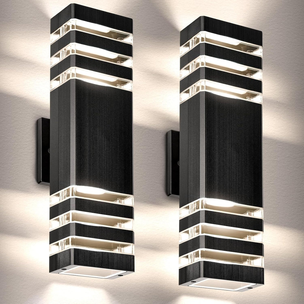 Outdoor Wall Light Fixtures, Up and Down Exterior Lighting Fixtures, Black Wall Sconce Modern Porch Lights Outdoor for House, Porch, Patio, Garden, IP65,LED Bulbs