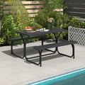 S AFSTAR Picnic Table, 59” Plastic Picnic Table with Benches, Steel Frame & Wood-Like Texture Tabletop, Expanded Rectangular Camping Table Chair Set for Garden Patio Lawn Deck (Black)