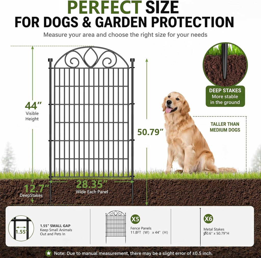 No Dig Garden Fence Outdoor for Yard, 5 Panels with Gate