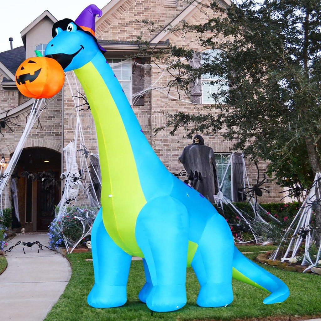 COMIN 10 FT Halloween Animated Inflatable Dinosaur Pumpkin with Shake Head