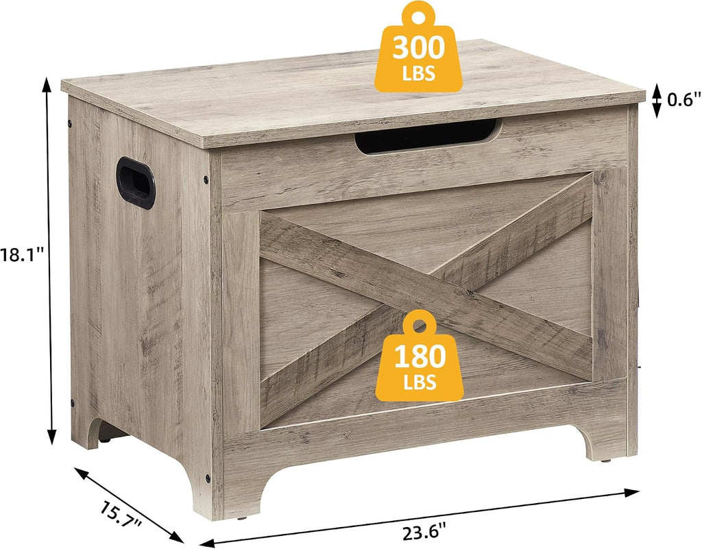 IDEALHOUSE 23.6" Storage Bench with 2 Safety Hinges, Grey