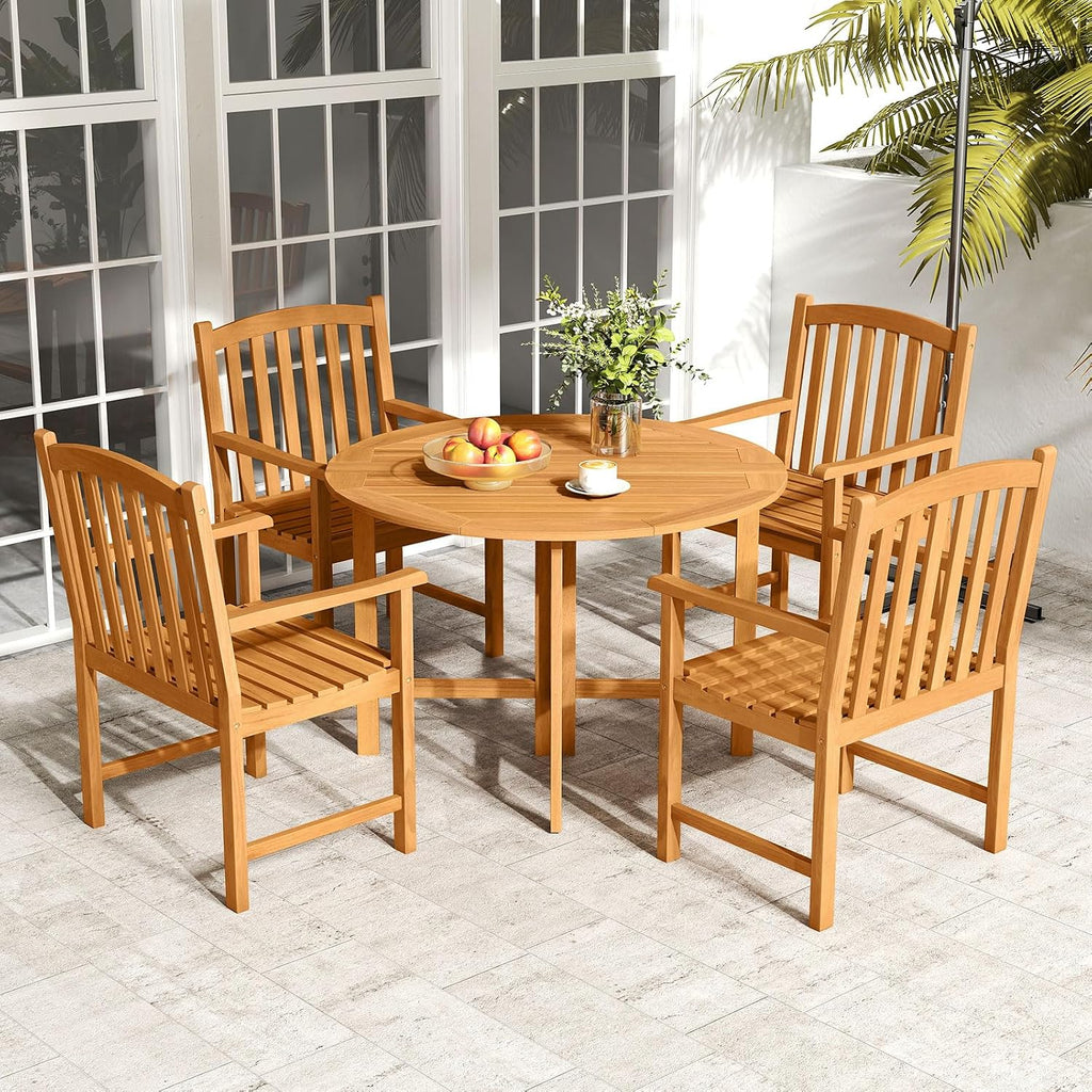 Tangkula Acacia Wood Outdoor Dining Chairs Set of 2
