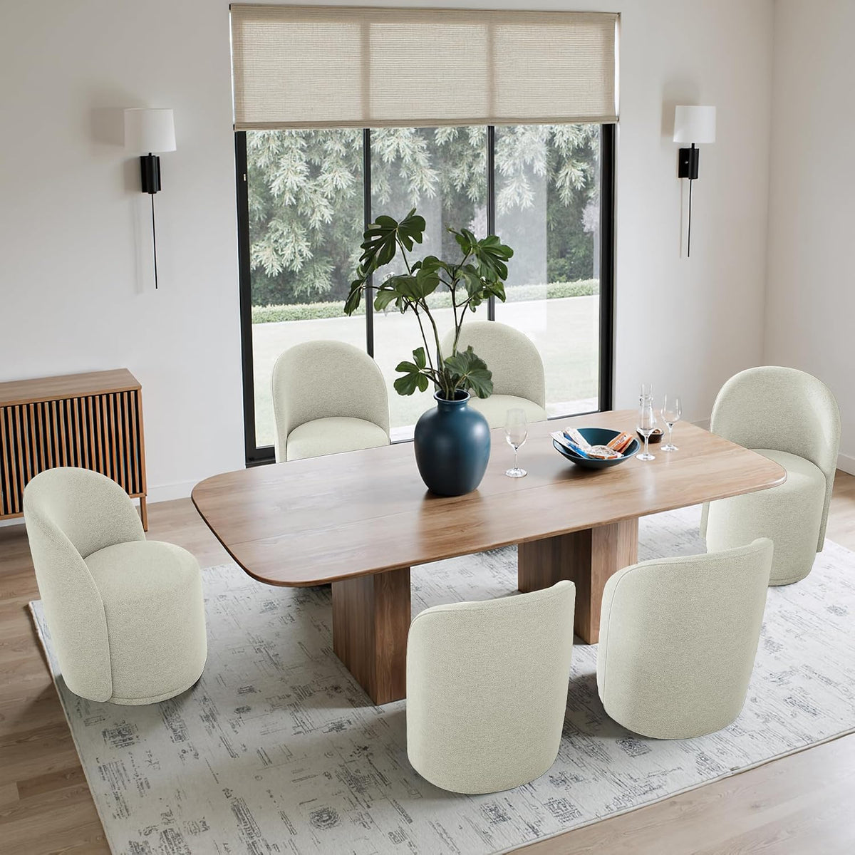 Swivel Dining Chairs Set of 4, Fabric Barrel Chair, Beige