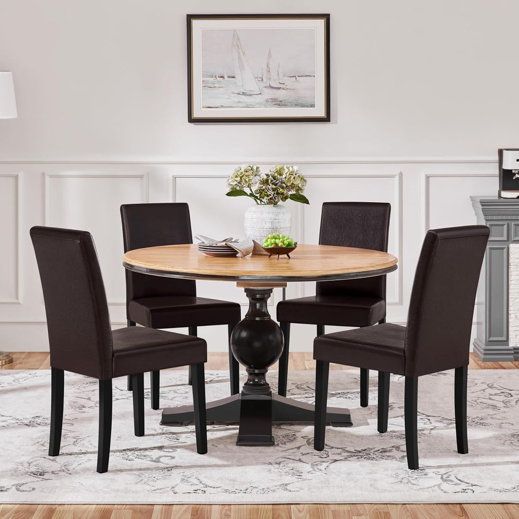 Yaheetech Dining Chairs Set of 4 Upholstered Kitchen Chairs Dark Brown