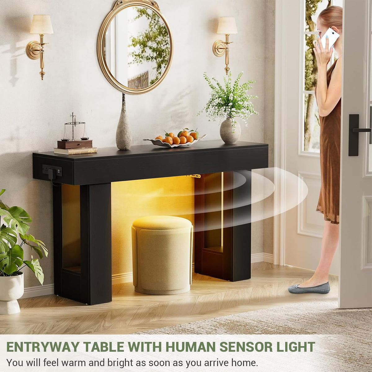 Unikito 47" Entryway Table with Sensor Light & AC Outlets with USB-C Ports