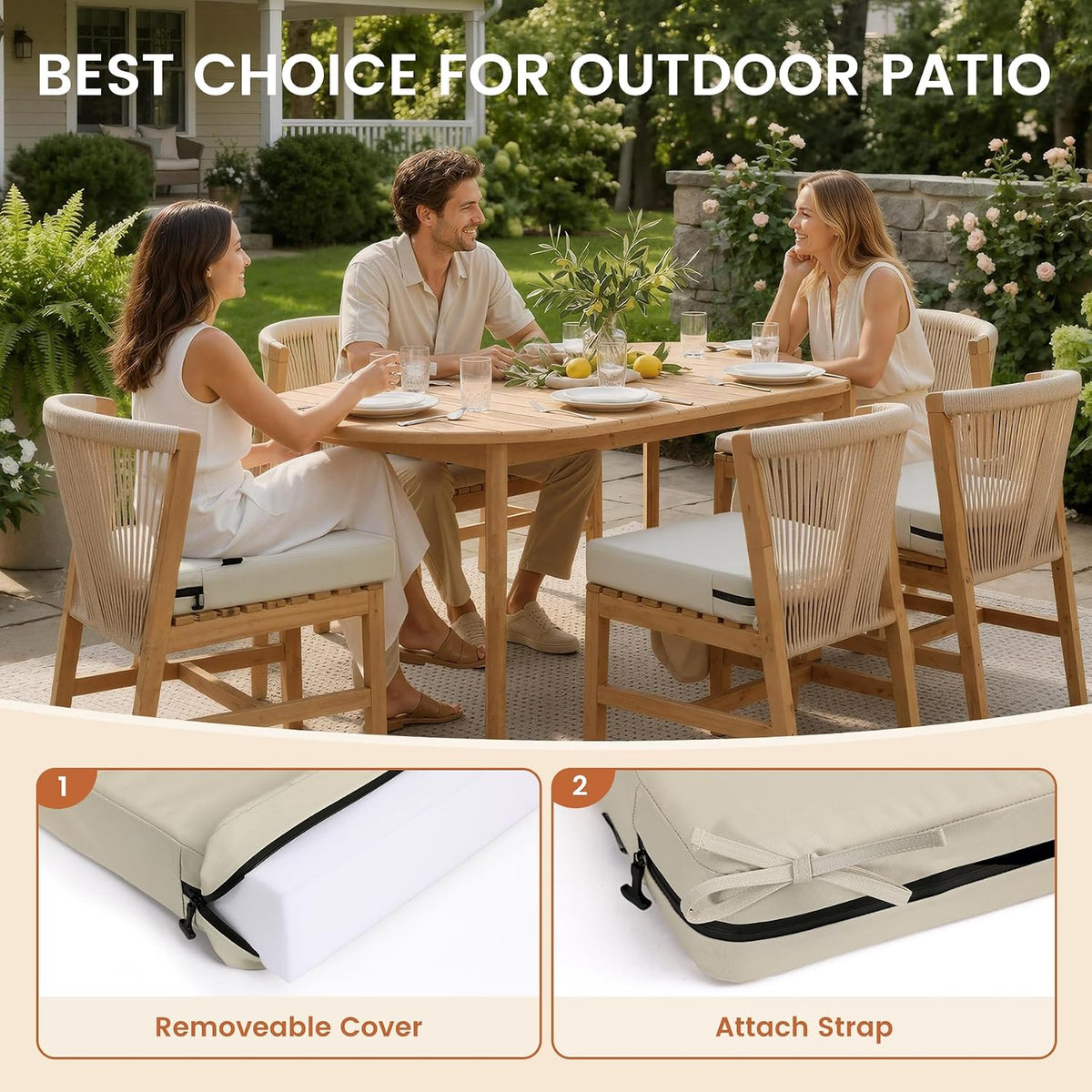 favoyard 2-pack waterproof outdoor seat cushions, 19" x, side view