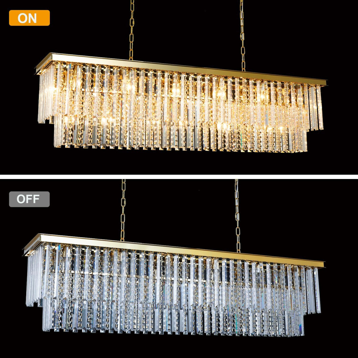 Luxury 55" Rectangule Gold Crystal Chandelier, Large Dining Room Chandelier