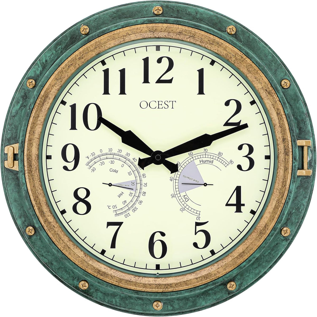 OCEST 16 Inch Waterproof Outdoor Wall Clock, Thermometer Hygrometer