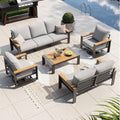 Aoxun Aluminum Patio Furniture Set with Swivel Chairs & Fire Pit Table
