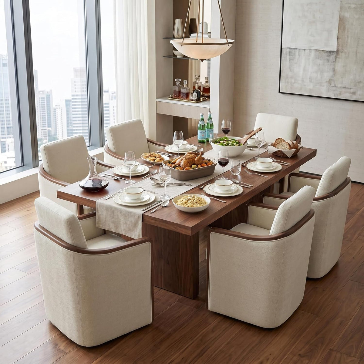 CHITA Upholstered Dining Chairs Set of 4 with Hidden Casters, Cream