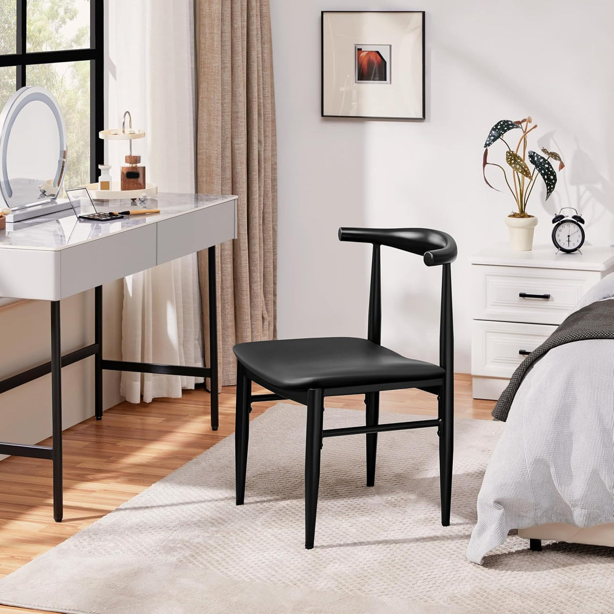 Yaheetech Mid Century Modern Dining Chairs Set of 2 Metal Legs Black Chair