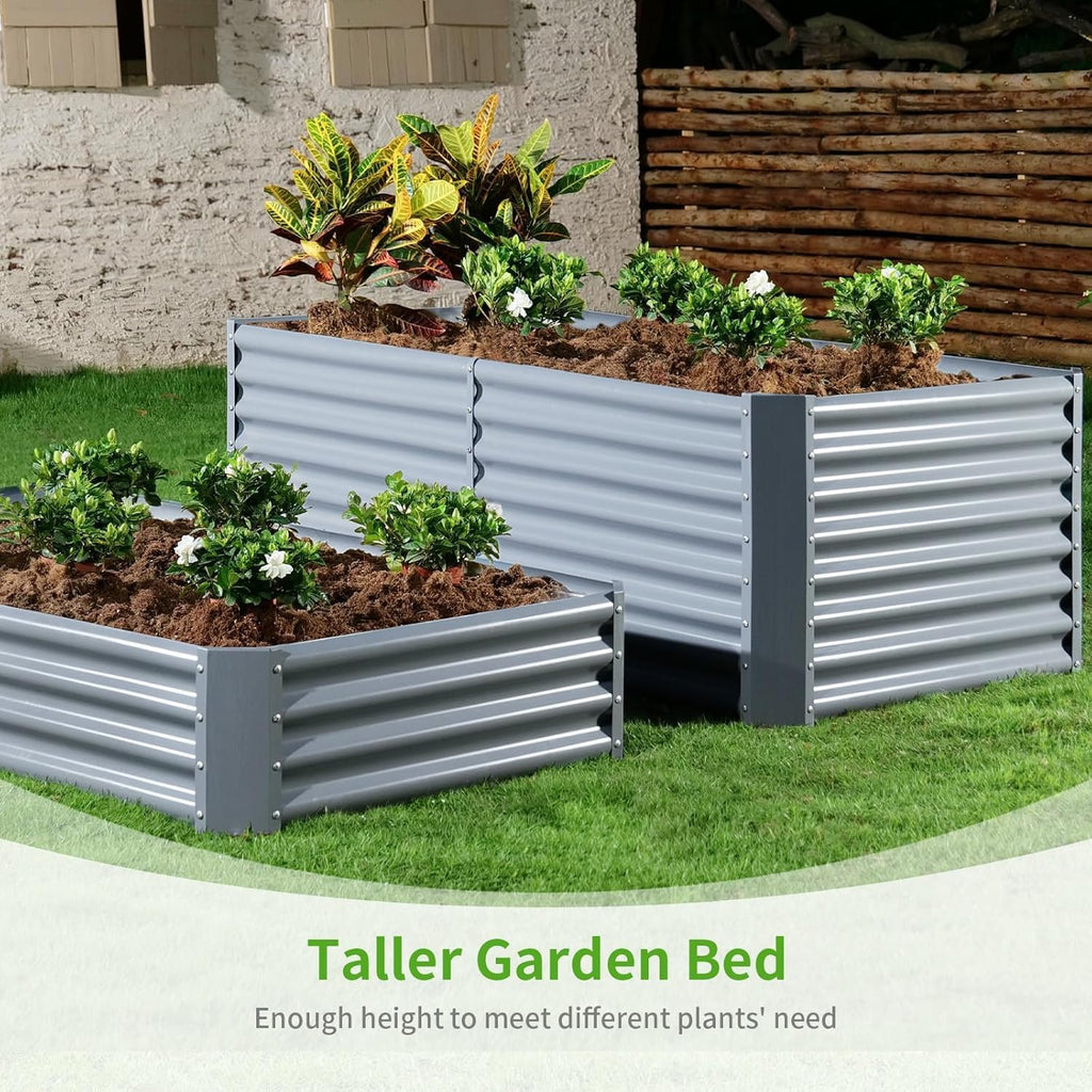 Land Guard 2 Pack 6×3×2 ft Galvanized Metal Raised Garden Bed, 2FT Deep Root Elevated Planter Box Steel Large Vegetable Flower Bed Kit, Modern Grey