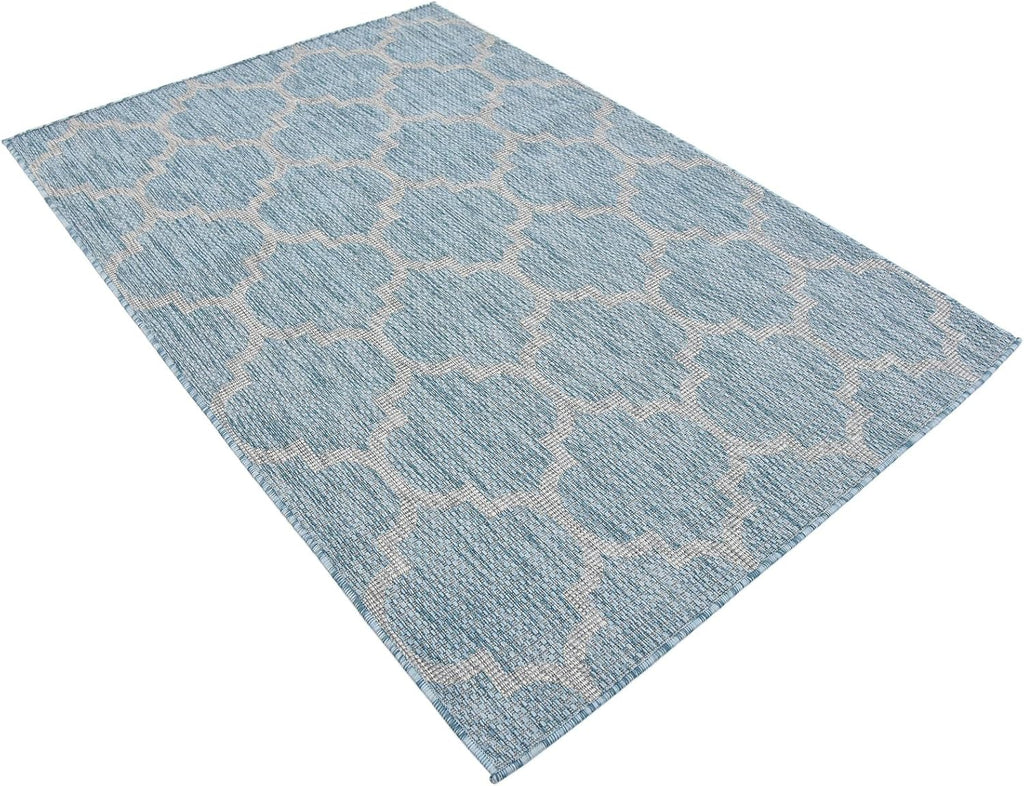 Unique Loom Outdoor Trellis Collection Area Rug (4' 1" x 6' 1" Rectangle, Aquamarine/ Gray)