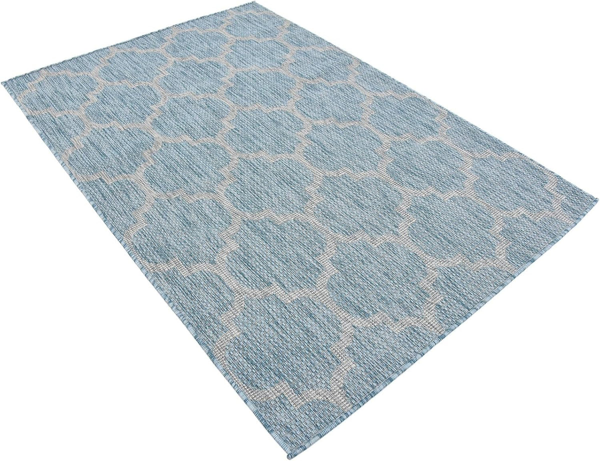 Unique Loom Outdoor Trellis Collection Area Rug (4' 1" x 6' 1" Rectangle, Aquamarine/ Gray)