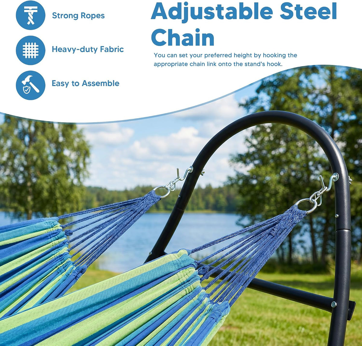 SUNCREAT Portable Outdoor Hammock with Stand, Double Hammocks with Stand for Outside, Patent Pending, Blue & Green