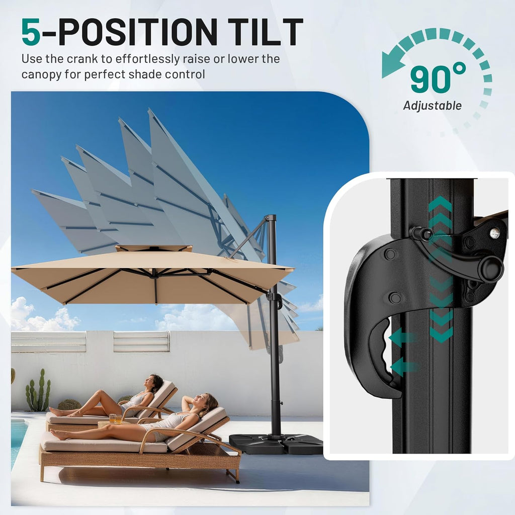 AreShark 12×12 FT Double-Top Cantilever Patio Umbrella, Beige