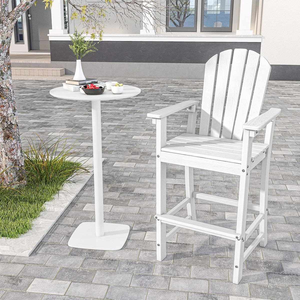 ORALNER Tall Adirondack Chairs, Outdoor High Back Balcony Chair, Weather Resistant HDPE Resin Plastic Bar Height Stools, 360 LBS Lifeguard Chair for Pool Patio Deck Backyard (2, White)