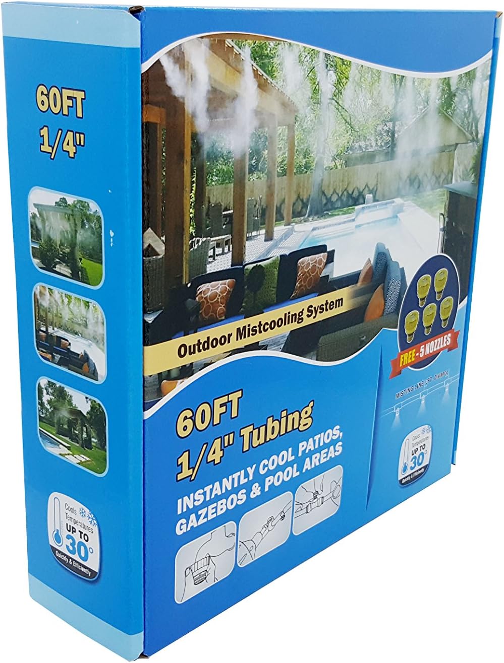 Patio Misting System - 60 Ft Misting System - 16 Misting Nozzles - Brass/Stainless Steel Misting Nozzles