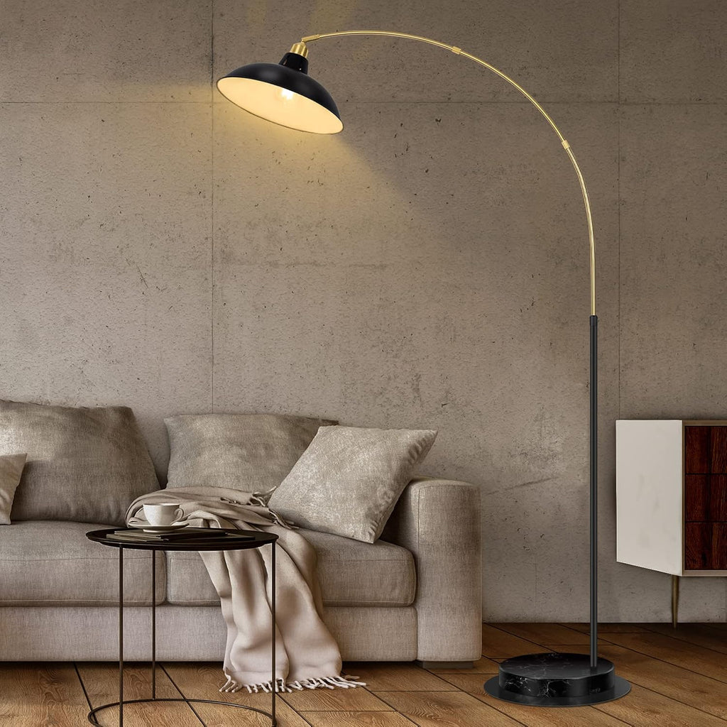 FILIYANO Modern Black Arc Floor Lamp with Marble Base, Adjustable 67-77”
