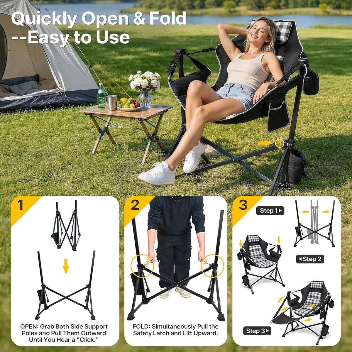 ZENPETIO Hammock Camping Chair with Footrest, Thick Padded Cushion, 500 lbs