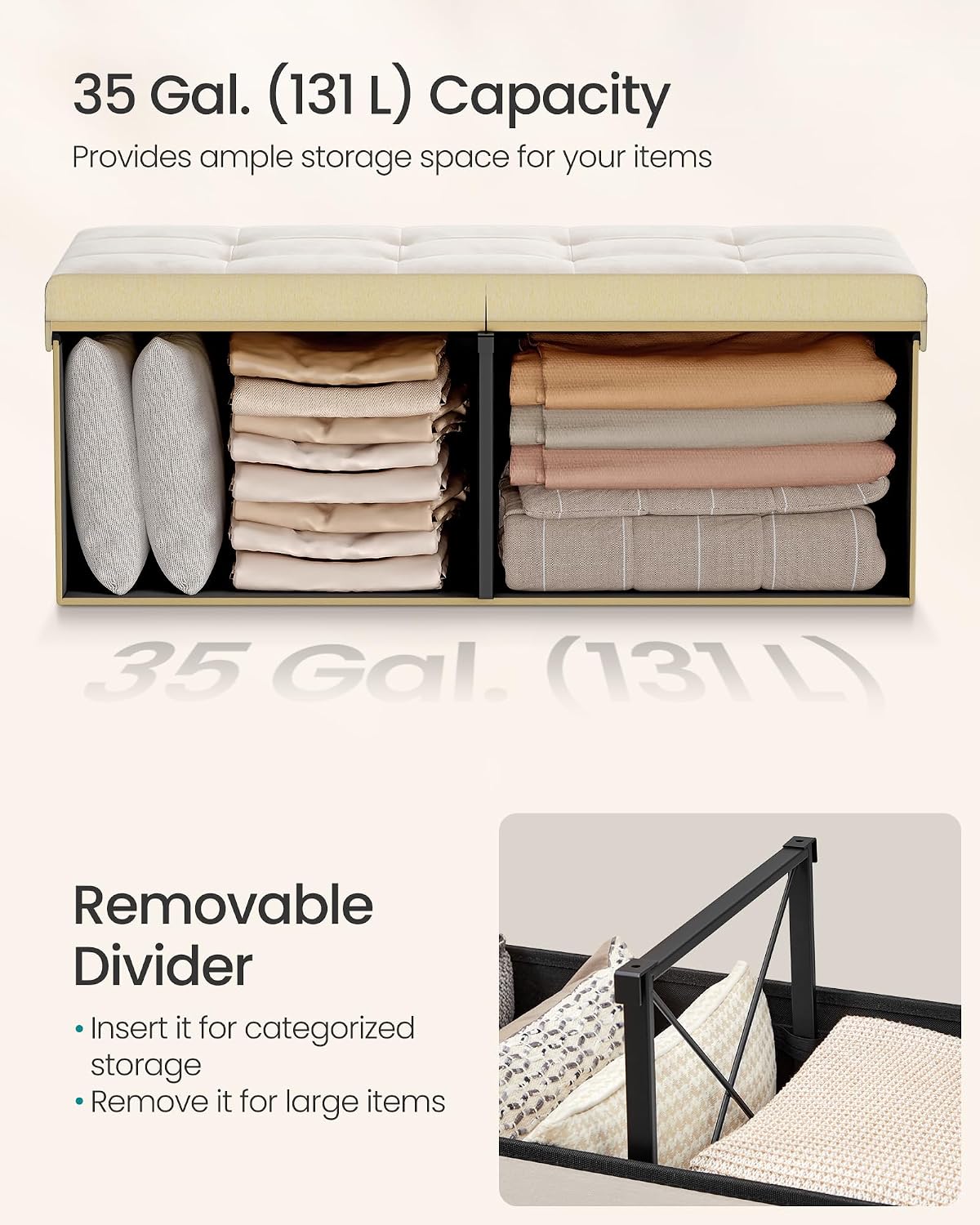 songmics foldable storage ottoman with flipping lid, 43.3, package contents