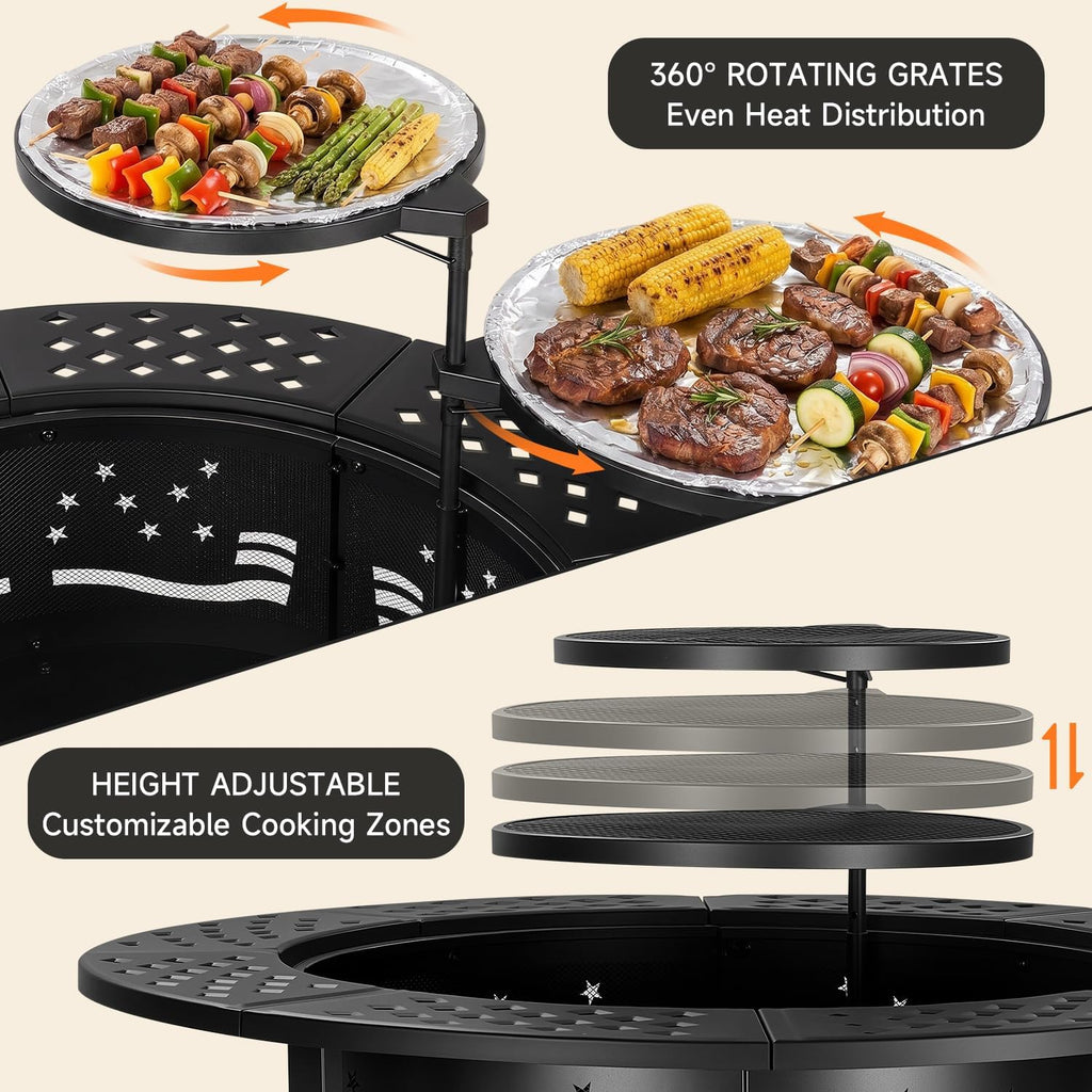 PrimeZone 42" Outdoor Wood Burning Fire Pit with 2 Adjustable Grills
