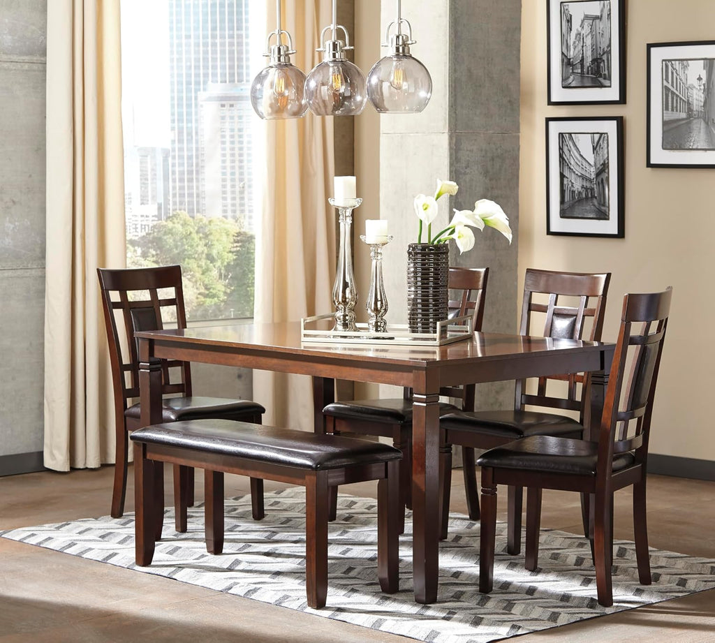 Signature Design by Ashley 6-Piece Dining Table Set with Bench, Dark Brown