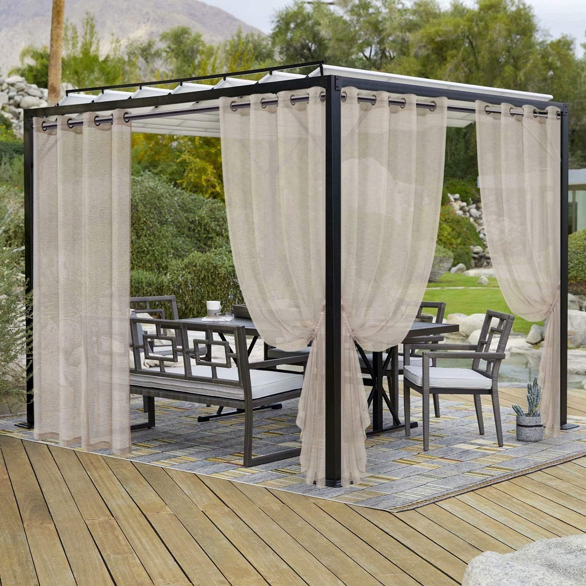 LORDTEX Burlap Linen Look Outdoor Curtain for Patio 2 Panels